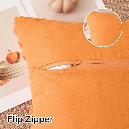 Kevin Textile Fall Pillow Covers 20x20 Inch Set of 2 Soft Pumpkins Decorative Square Pillowcases Plush Autumn Faux Fur Cushions Harvest Gift for Couch Sofa Chair Bedroom Home Decor, Orange