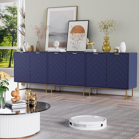 Scurrty 31.5'' Sideboard Buffet Cabinet with Storage, Set of 3,Navy Blue Accent Cabinet with Doors & Adjustable Shelf for Living Room & Kitchen (2 Doors)