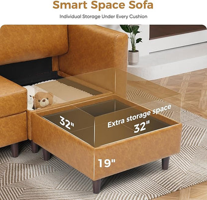 ABCASA Faux Leather Accent Chair with Ottoman,Upholstered Armchair with Storage,Extra-Deep-Seated Modular Single Sofa,Reading Chair with Footrest for Living Room Lounge Chair Brown