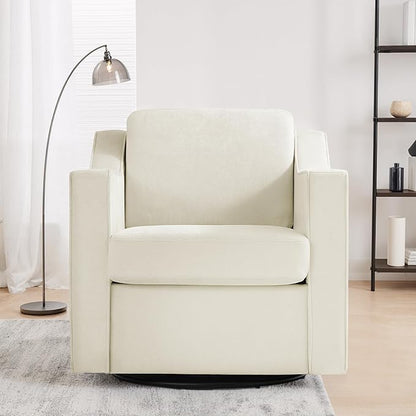 UIXE Swivel Accent Chair Set of 2, Chenille Upholstered Arm Chair for Living Room, Modern Club Armchair Comfy Single Sofa Bedroom Reading Seat with Lumbar Pillow - Cream Beige
