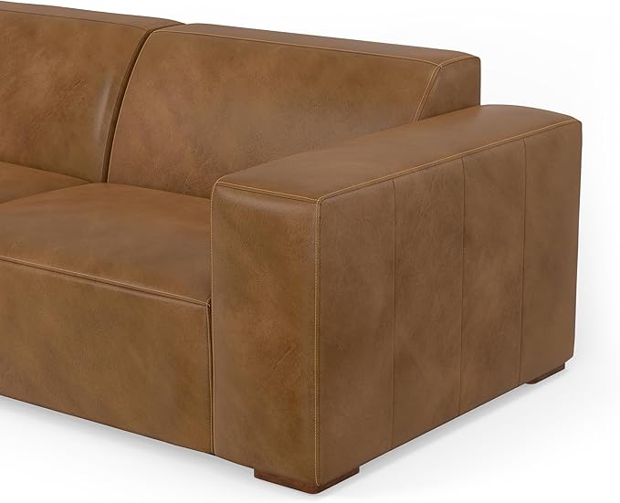 SIMPLIHOME Rex Left-Facing Modular Sectional Sofa in Full-Grain Genuine Leather, Caramel Brown, 122-inches Wide, Handcrafted Modern-Style 4-Seater L-Shaped Leather Couch with Left Chaise