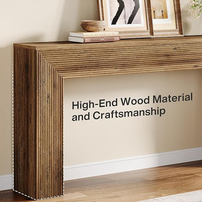 Tribesigns 63" Console Table, Rustic Fluted Long Sofa Table Behind Couch for Entryway, Living Room, Hallway, Foyer, Brown