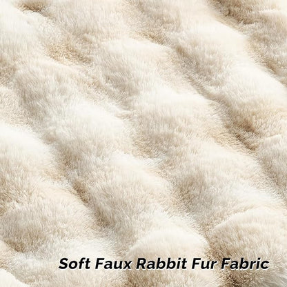 FUTEI Beige White Decorative Throw Pillow Covers 22x22 Inch Set of 2,Soft Fuzzy Faux Rabbit Fur Cushion Covers with Raised Texture,Neutral Boho Home Decor for Couch Bed Living Room