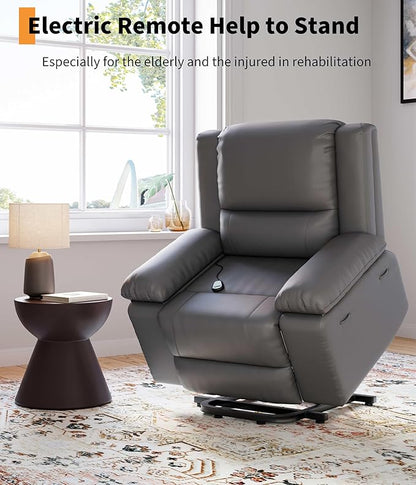 GarveeHome Power Lift Recliner Chair - Heat and Massage, Faux PU Electric Lift Recliner for Elderly & Mobility Impaired, Adjustable Back and Legs, Heavy Duty Lift Chair for Seniors