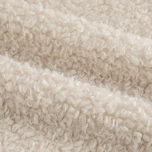 Pack of 2 Curly Teddy Wool Faux Fur Throw Pillow Covers Fuzzy Accent Soft Sherpa Pillowcases Sheepskin Fleece Decorative Cushion Case for Sofa Couch Living Room 22x22 Inch Neutral Light Beige