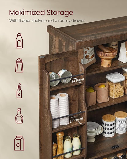 VASAGLE Pantry Cabinet, 15.7 x 30 x 71.7 Inches, Freestanding Tall Cupboard Storage Cabinet with a Drawer, 2 Cabinets, 6 Adjustable Shelves, for Living Room, Kitchen, Deep Brown UBBK561K01