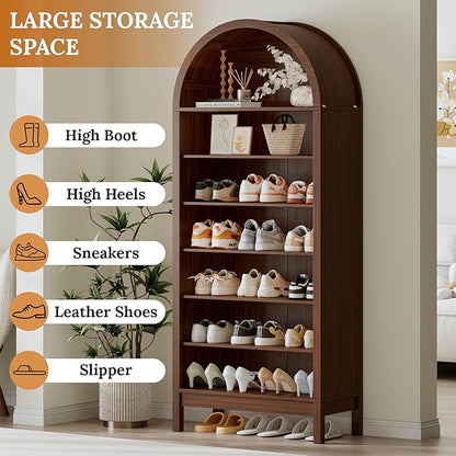 Shoe Cabinet, 70" Tall Arched Shoe Rack with 3 Adjustable Shelves, 7-Tier Large Freestanding Shoe Storage Organizer for Entryway, Closet, Hallway, Living Room
