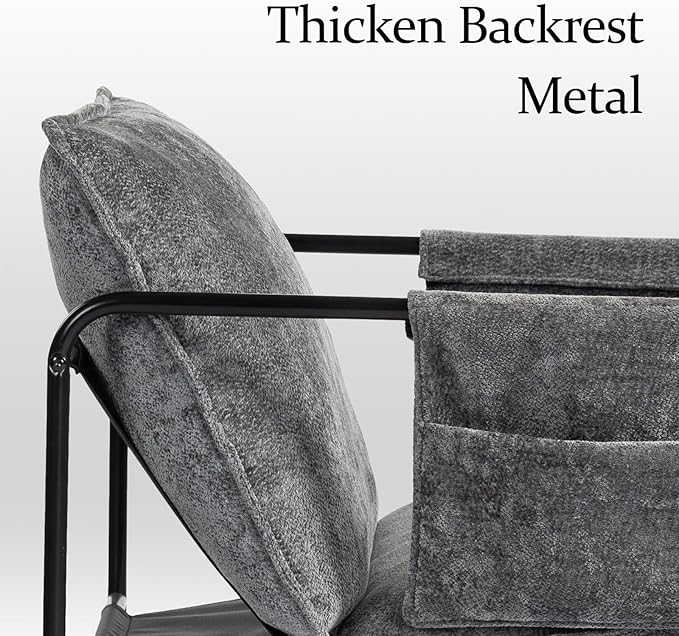 Modern Accent Chair Comfortable Living Room Chairs with Armrests, Bedroom Reading Chair, Chenille Upholstered Lounge Metal Chair