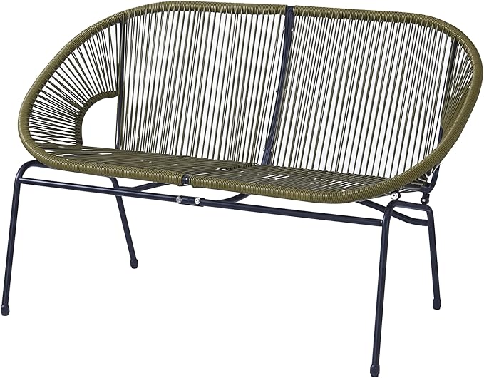 Christopher Knight Home Dessa 3 Piece Patio Furniture Set, Patio Wicker Accent Chair Set of 2 and Loveseat, Metal Frame 4 Seater Outdoor Papasan Lounge Chair Set, PE Rattan Outdoor Bistro Set, Green