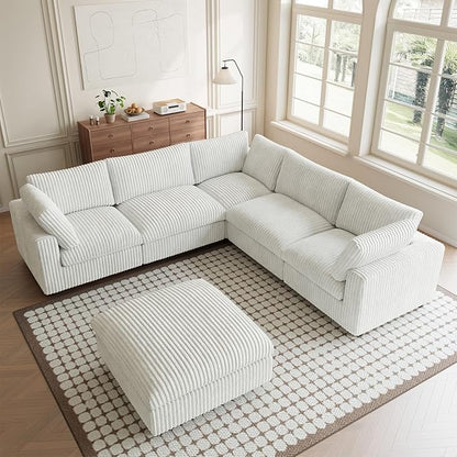 Modular Sectional Sofa, Convertible L Shaped Couch for Living Room, Deep Seat Cloud Sectional Couches, 5 Seat Comfy Modular Sofa, Couch Cushion Covers Removable, Beige