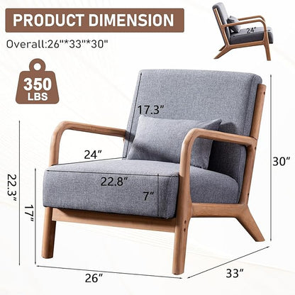 ANJ ANJHOME Mid Century Modern Accent Chairs Set of 2, Comfy Fabric Reading Chair with Solid Wood Frame, Easy Assembly Armchair for Living Room,Grey
