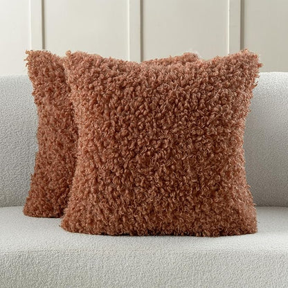 FUTEI Rust Decorative Throw Pillow Covers 20x20 Inch Set of 2,Soft Fluffy Faux Wool Fur Boucle Textured Cushion Case,Modern Home Decor for Couch Bed Living Room Office