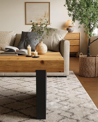 LITTLE TREE Solid Wood Coffee Table, 47.2" Center Table for Living Room, Black and Wood Two-Tone Modern Coffee Table, Rectangle Farmhouse Living Room Table for Bedroom, Easy Assembly, Rustic Natural