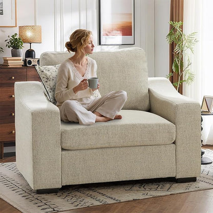 ELUCHANG 47" W Oversized Accent Chair, Linen Fabric Modern Chair with Deep Seat, Washable Covers, Comfy Upholstered Large Chair Armchair Sofa Chair Reading Chair for Living Room Bedroom Office,Oatmeal