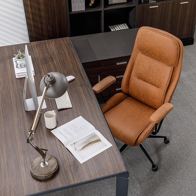 High Back Office Desk Chair,Ergonomic Reclining Office Chair,Modern Swivel Computer Chair,Conference Room Chairs,Brown Leather Chair with Lumbar Support,330lbs