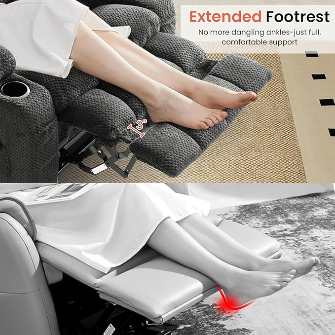 Power Lift Recliner Chair for Adults Oversized Infinite Position Lift Chair for Elderly W/Massage & Heat, Lay Flat Recliner Chair, One-Touch Reset, Cup Holders, Lumbar Pillow, Fabric (Premium, Grey)