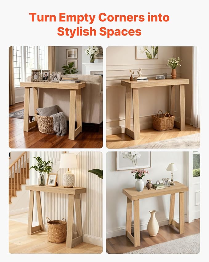 VEVOR 36 in Console Table, Modern Desk Behind The Couch, Wooden Rectangle Entrance Desk, Narrow Long Sofa Table Accent Stand, Ideal for Hallway, Bedroom, Living Room, Foyer, Easy Assembly, Natural
