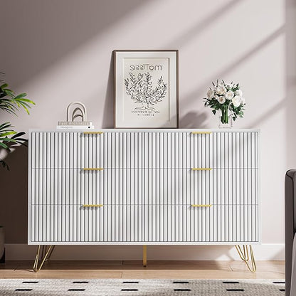 White Dresser for Bedroom, Modern Dresser with Gold Metal Handles & Chests of Drawers, Wood Chest of Drawers for Bedroom