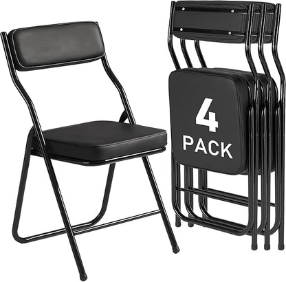 4 Pack Padded Folding Chairs with Cushion, Foldable Dining Chair Set Portable Indoor Outdoor Stackable Folding Chairs with Steel Frame for Home Office Events Wedding Party Black