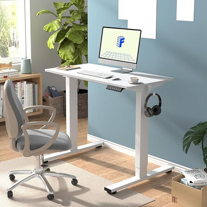 FLEXISPOT EN1 One-Piece Standing Desk 40"x24" White - Home Office Use, Height Adjustable with 4 Memory Presets, Supports Multiple Monitors, White Frame + White Top