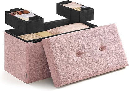 SONGMICS Storage Ottoman Bench, Storage Chest, 15 x 30 x 15 Inches, Foot Rest Stool, End of Bed Bench, Load up to 660 lb, for Living Room, Bedroom, Entryway, Jelly Pink ULSF096R01