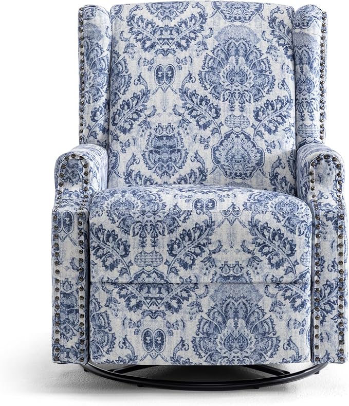 UIXE Swivel Rocker Manual Recliner Chairs Set of 2, Wingback Swivel Glider Fabric Nursery Reclining Sofa Chair, High Back Upholstered Arm Chair for Living Room Bedroom - Navy Floral