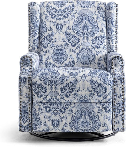 UIXE Swivel Rocker Manual Recliner Chairs Set of 2, Wingback Swivel Glider Fabric Nursery Reclining Sofa Chair, High Back Upholstered Arm Chair for Living Room Bedroom - Navy Floral
