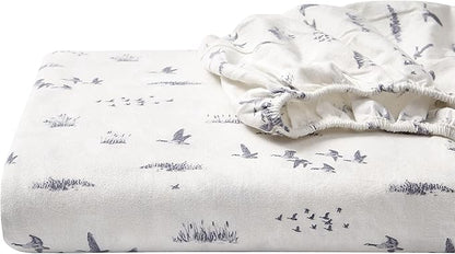 Eddie Bauer - Flannel Sheets Full Size, Anti-Pilling & Wrinkle Resistant Cotton, Touchably Soft for All-Season Comfort - Bed Sheets with Matching Pillowcases & Fitted Sheet (Geese Meadow Yellow)