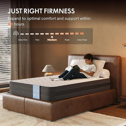FLEXISPOT 12'' Twin Size Cooling Gel Memory Foam Mattress, Viscose from Bamboo, Medium Firm, 10-Year Warranty, Mattress-in-A-Box, Certi-PUR & Oeko-TEX Certified, Washable, Fire-Resistant.