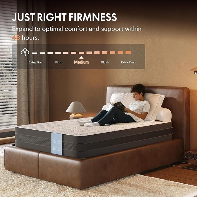 FLEXISPOT 10'' Twin Size Bamboo Mattress,Cooling Gel Memory Foam, Medium Firm, 10-Year Warranty, Bed-in-A-Box, Certi-PUR & Oeko-TEX Certified, Washable, Fire-Resistant.