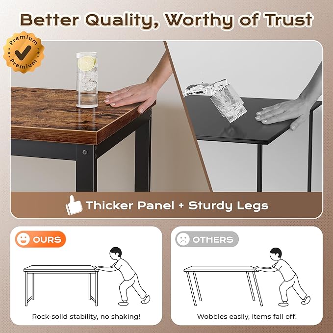 Huuger 48 x 24 inch Desk with Power Outlets & USB-C, Deeper & Thicker Desktop, Robust Metal Tubes, Computer Desk, Heavy Duty Office Desk, Work Gaming Desk for Home Office, Rustic Brown