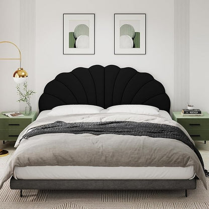 King Size Headboard Only, Petal Wall Mount Headboard King/California King Size for Adjustable Bed Velvet Upholstered Head Board Easy Assembly, Black