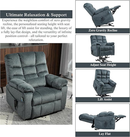 3-Motor Lift Chair with Adjustable Seat Height Zero Gravity Lay Flat Recliner with Heat Massage, Big Man Lift Recliners 400 lbs for Elderly Storage Cup Holders, Tall Man Recliner