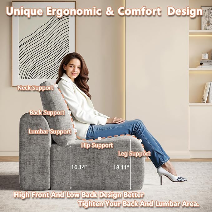 EASE MOOSE Boneless Modular Cloud Couch, Oversized U-Shaped Sectional Sofa for Living Room with Ottoman, Extra Large Movable Couches, 6-Deep-Seat Sofas for Bedroom, Apartment, Chenille (Light Grey)