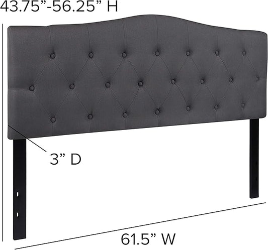 BizChair Arched Button Tufted Upholstered Queen Size Headboard in Dark Gray Fabric