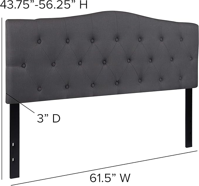 EMMA + OLIVER Arched Button Tufted Queen Size Headboard in Dark Gray Fabric