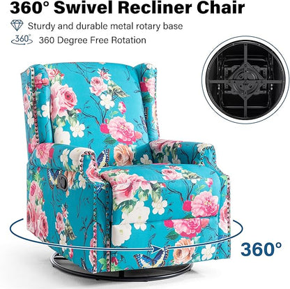 Lumibee Recliner Chairs Set of 2, 360° Swivel Rocker Recliner Chair with Footrest High Back, Comfy Upholstered Glider Rocking Chair for Living Room Bedroom (Peacock Blue)