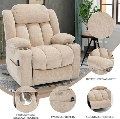 Power Lift Chair for Elderly, Electric Recliner Chair with 8-Point Vibration Massage and Lumbar Heating, Charging Ports, Cup Holders, Standing Assistance Reclining - Ivory White
