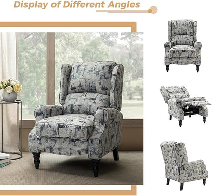 HULALA HOME Upholstered Wingback Recliner Chair, Small Adjustable Footrest Push Back Single Reclining Sofa, Mid Century Modern Lounge Armchair for Living Room, Bedroom, Reading/Grey