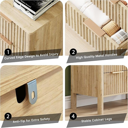 47" Tall Dressers for Bedroom Fluted 5 Drawer Dresser, Wooden Dresser Modern Chest of Drawers Dressers with Organizer Storage for Bedroom, Living Room, Entryway, Oak