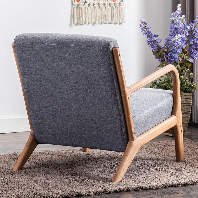 ANJ ANJHOME Mid Century Modern Accent Chairs Set of 2, Comfy Fabric Reading Chair with Solid Wood Frame, Easy Assembly Armchair for Living Room,Grey