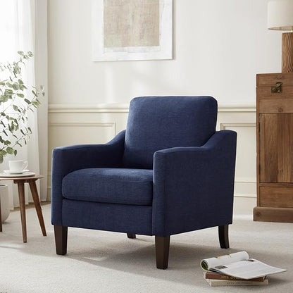 VKNOW Mid Century Modern Accent Chair, Upholstered Living Room Chairs Armchair for Bedroom, Comfy Reading Accent Chairs with Wood Legs for Living Room, Navy Blue