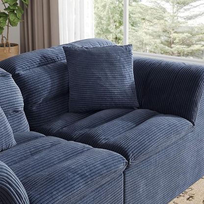 81" Sofa with Deep Seats Oversize, 2 Seater Cloud Couches, Upholstered Corduroy Loveseat for Living Room Bedroom, No Assembly Required, Blue