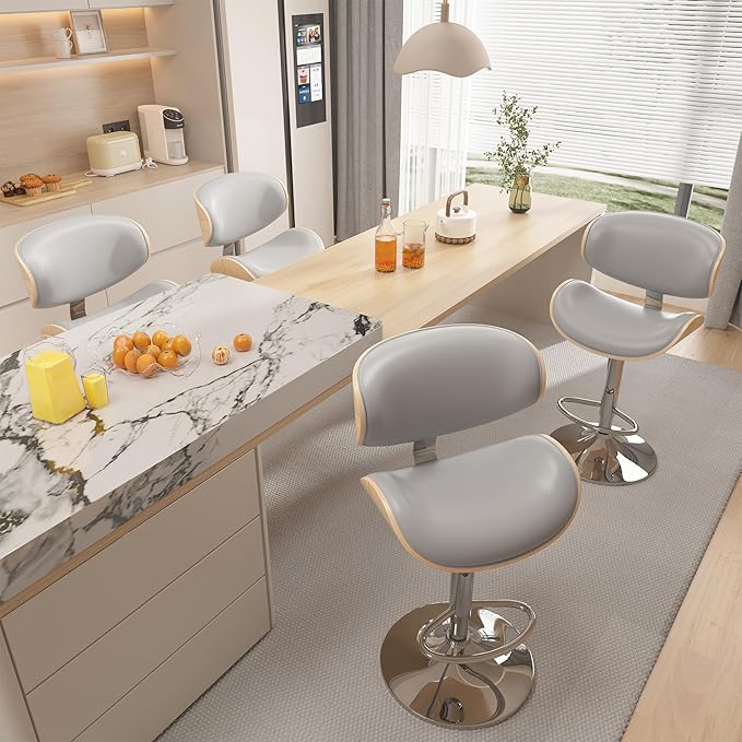 Bar Stools Modern Swivel Bar Chairs, Barstools Counter Height with Backrest for Bar, Kitchen, Dining Room Grey