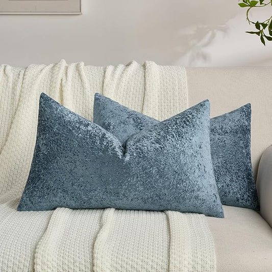 FUTEI Navy Flannel Throw Pillow Covers 12x20 Inch Set of 2,Soft Dimensional Textured Lumbar Pillow Cases,Modern Home Decor for Couch Living Room
