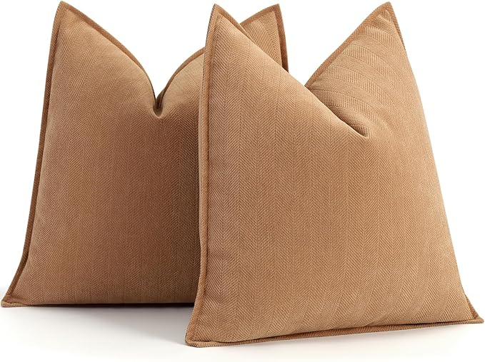 ZWJD Camel Pillow Covers 26x26 Set of 2 Chenille Throw Pillow Covers with Elegant Design Soft and Luxurious Decorative Throw Pillows for Couch, Bed, and Home Decor