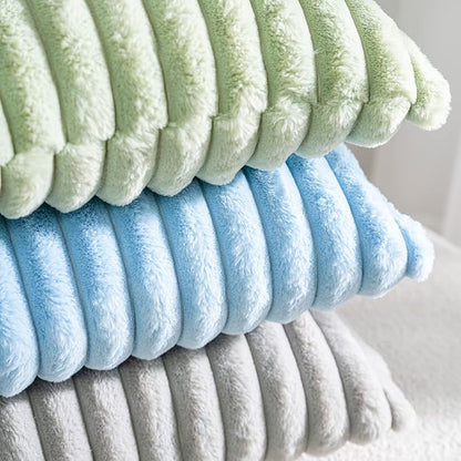 DEELAND Pack of 2,Double-Sided Faux Fur Plush Decorative Throw Pillow Covers Fuzzy Striped Soft Pillowcase Cushion Covers for Sofa Couch Bedroom Green 12x20 inch