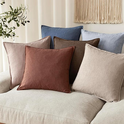 Foindtower Pack of 2, Decorative Linen Soild Throw Pillow Covers Soft Accent Euro Cushion Case Boho Farmhouse Pillowcase for Chair Couch Sofa Bedroom Living Room Home Decor 26 x 26 Inch Rust Red