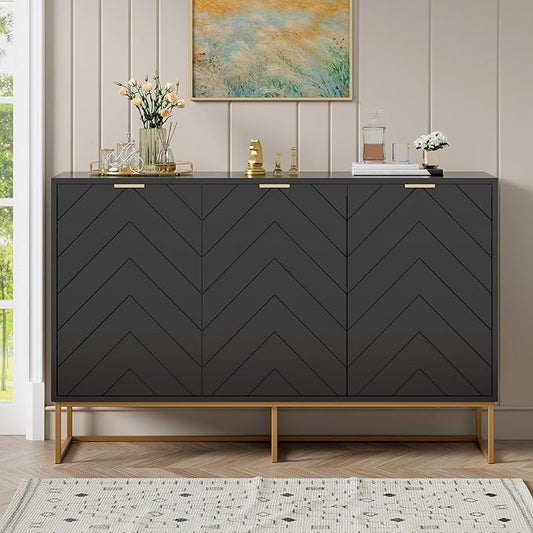 Scurrty Sideboard Cabinet with 3 Doors Buffet Cabinet with Adjustable Shelf, Storage Buffet with 3 Doors (Black)
