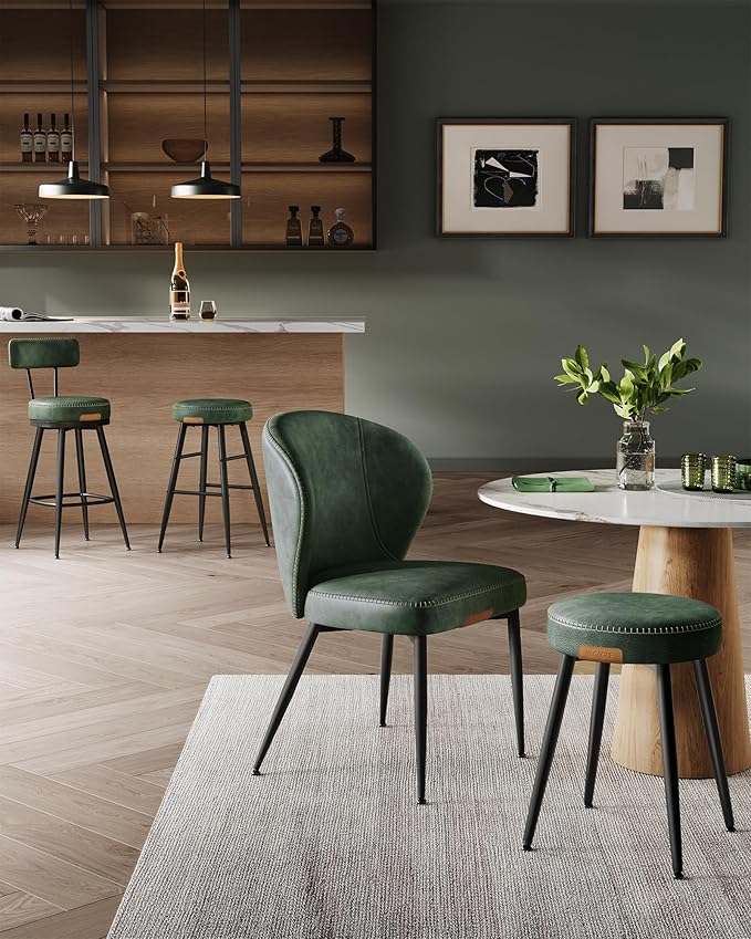VASAGLE EKHO Collection - Bar Stools Set of 2, Counter Height Bar Stools, Kitchen Counter Stools, Mid-Century Modern Backless Counter Stools, 24.8-Inch Tall, Kitchen Island Home Bar, Forest Green